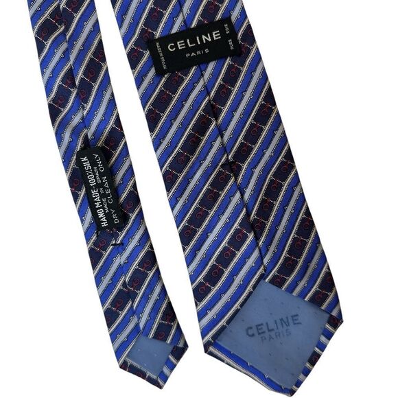CÉLINE Paris Navy Stripped Red Printed Tie - Picture 5 of 5